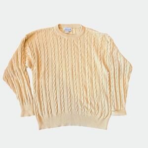 Deans of Scotland Men's Cable Knit Cream Cotton Sweater Size M - Vintage
